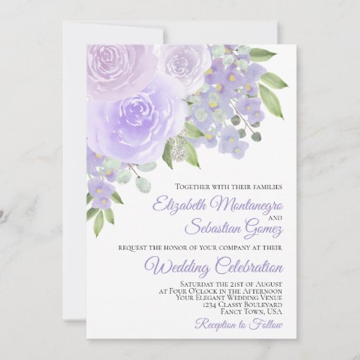 Lavender Purple Roses & Blossoms Elegant Wedding Invitation | Zazzle