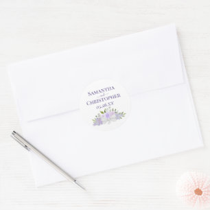 Lavender Purple Roses & Blossoms Simple Wedding Classic Round Sticker