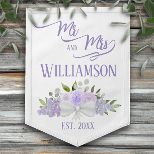 Lavender Purple Roses Boho Chic Mr. & Mrs. Wedding Pennant