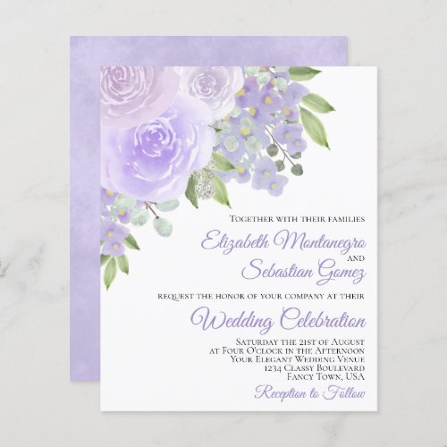 Lavender Purple Roses BUDGET Wedding Invitation