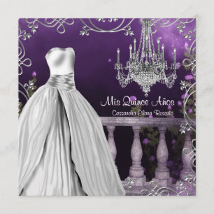 Lavender Purple Roses Chandelier Quinceanera Invitation
