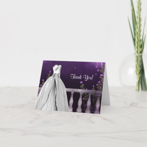 Lavender Purple Roses Quinceanera Thank You Cards