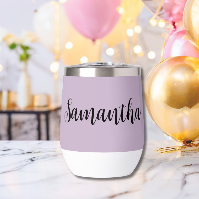 Lavender Purple Script Monogram Bridesmaid Gift Thermal Wine Tumbler (Lavender Purple Monogrammed Name Thermal Wine Tumbler Bridesmaid Gift, Bachelorette Party gift)