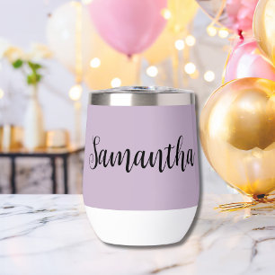 Lavender Purple Script Monogram Bridesmaid Gift Thermal Wine Tumbler