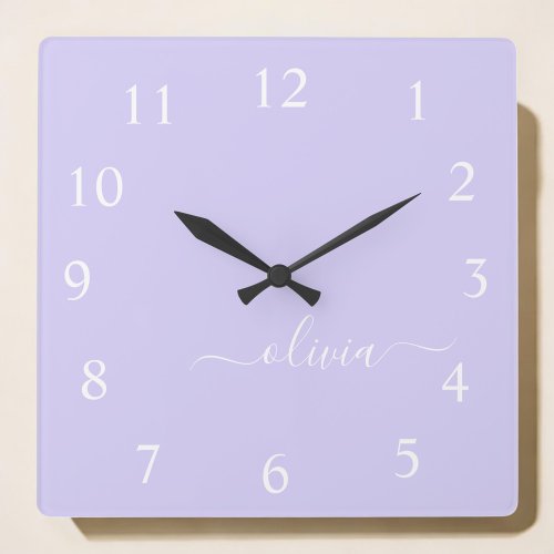 Lavender Purple Script Monogram Girly Name  Square Wall Clock