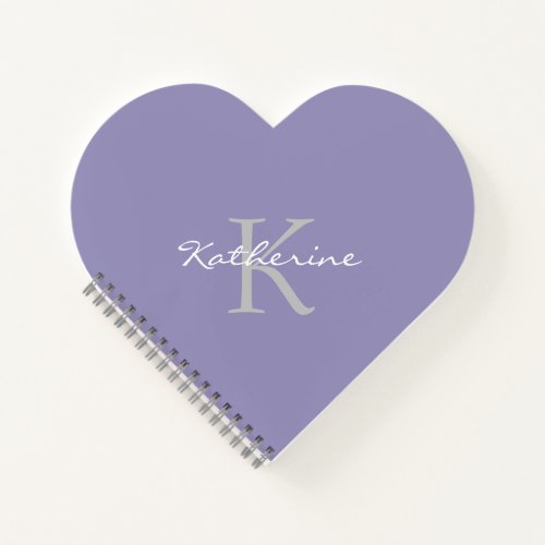 Lavender Purple Script Monogram Name Heart Shape Notebook