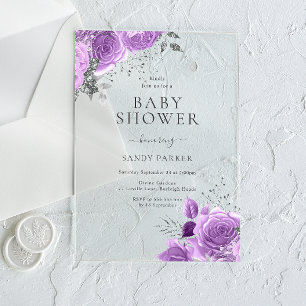 Lavender Purple & Silver Baby Shower Acrylic Invitations