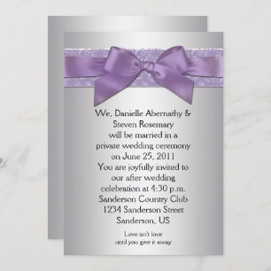 Lavender Purple Silver Brocade Ribbon Post Wedding Invitation