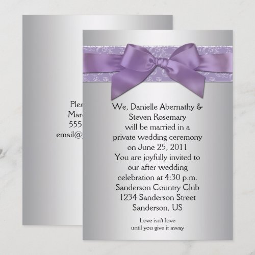 Lavender Purple Silver Brocade Ribbon Post Wedding Personalized Announcements