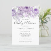 Lavender Purple Silver Floral Baby Shower Invite (Standing Front)
