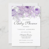 Lavender Purple Silver Floral Baby Shower Invite (Front)