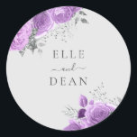 Lavender Purple & Silver Floral Elegant Wedding Classic Round Sticker<br><div class="desc">Lavender Purple & Silver Floral Elegant Wedding Classic Round Sticker

See matching collection in Niche and Nest Store</div>