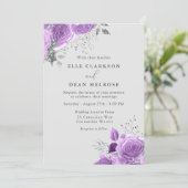 Lavender Purple & Silver Floral Elegant Wedding Invitation (Standing Front)