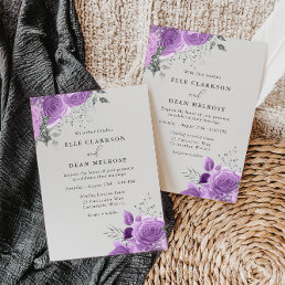 Lavender Purple &amp; Silver Floral Elegant Wedding Invitation
