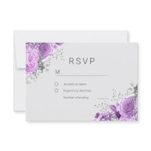 Lavender Purple & Silver Floral Elegant Wedding RSVP Card