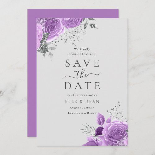 Lavender Purple  Silver Floral Elegant Wedding  Save The Date