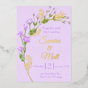 Lavender Purple Silver Foil Floral Boho Wedding Fo Foil Invitation