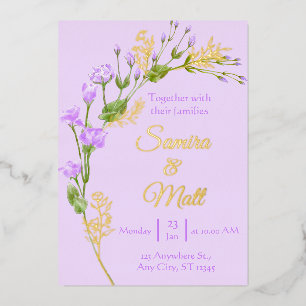 Lavender Purple Silver Foil Floral Boho Wedding Fo Invitation