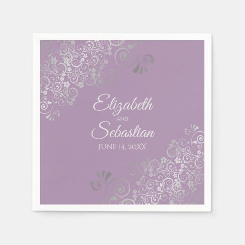 Lavender Purple  Silver Frills Elegant Wedding Napkins