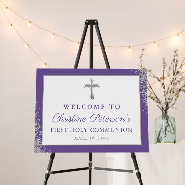 Lavender Purple Silver Glitter First Communion Foam Board (In Situ (Stand))