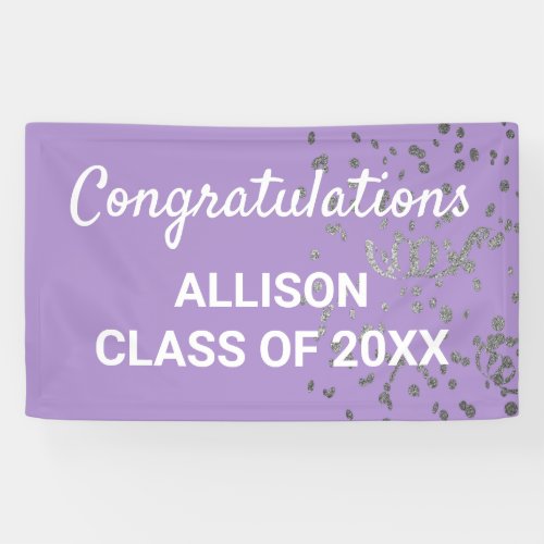 Lavender Purple Silver Glitter Graduation Party Banner