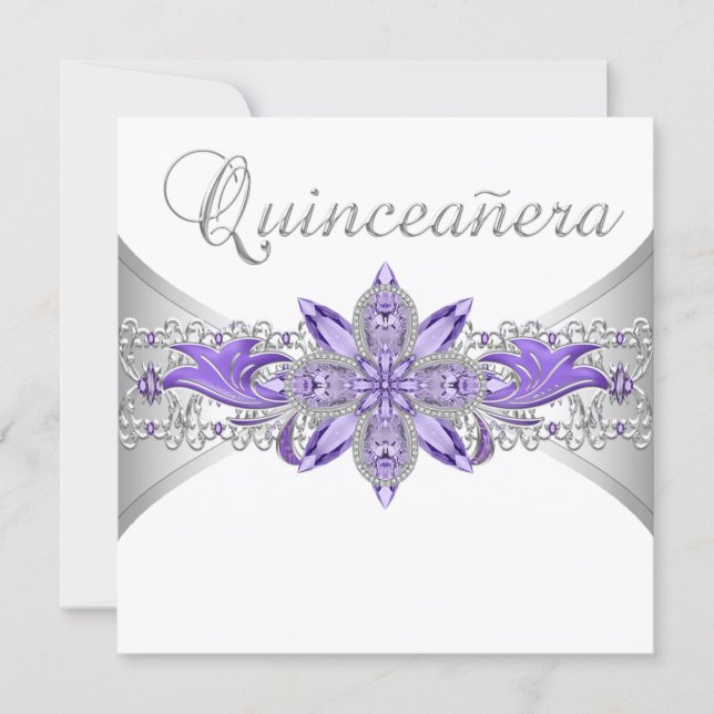 Lavender Purple Silver Quinceanera Invitations (Front)