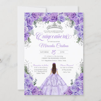 Lavender Purple & Silver Rose Elegant Quinceanera Invitation
