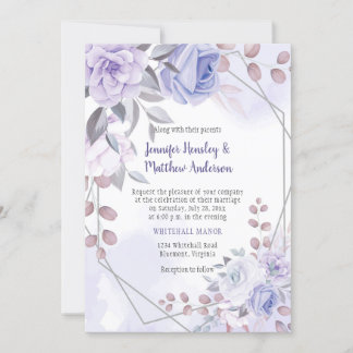 Lavender Purple Silver Roses Geometric Wedding | Invitation