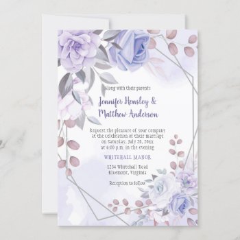 Lavender Purple Silver Roses Geometric Wedding | Invitation by dmboyce at Zazzle