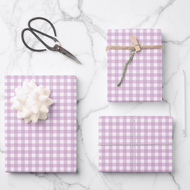 Lavender Purple Simple Plaid Wrapping Paper Sheets (Front)