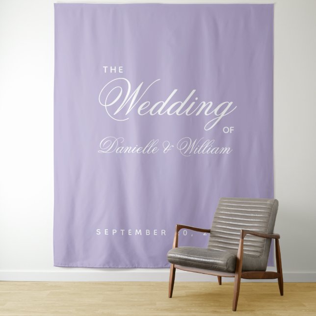 Lavender Purple Simple Script Wedding Backdrop (In Situ)