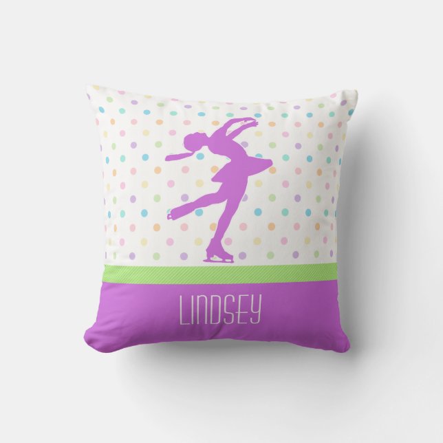 Lavender Purple Skater Bright Pastel Polka-Dots Throw Pillow (Front)