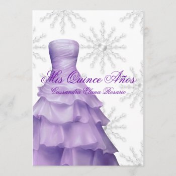 Lavender Purple Snowflakes White Quinceanera Invitation by Champagne_N_Caviar at Zazzle