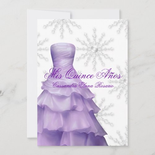 Lavender Purple Snowflakes White Quinceanera Personalized Invitation