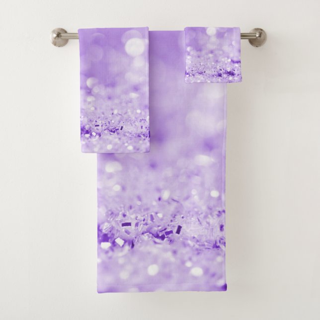 LAVENDER PURPLE SPARKLE BUBBLE BATHROOM TOWEL (Insitu)
