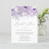 Lavender Purple Sparkle Floral Bridal Shower Invit Invitation (Standing Front)