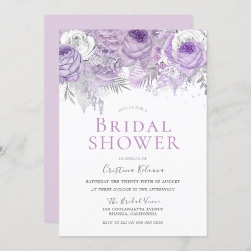 Lavender Purple Sparkle Floral Bridal Shower Invitation
