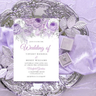 Lavender Purple Sparkle Floral Wedding Invite