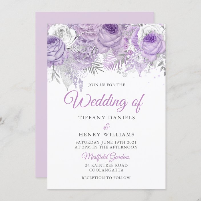 Lavender Purple Sparkle Floral Wedding Invite | Zazzle