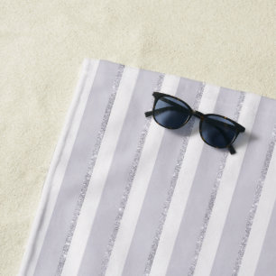 Lavender Purple Sparkle Glitter Stripes Beach Towel