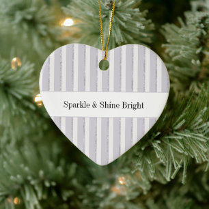 Lavender Purple Sparkle Glitter Stripes Christmas Ceramic Ornament