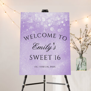 Lavender Purple Sparkle Sweet 16 Welcome Foam Board