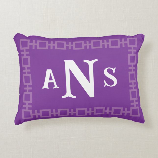 Lavender Purple Square Greek Key Monogram Accent Pillow (Front)
