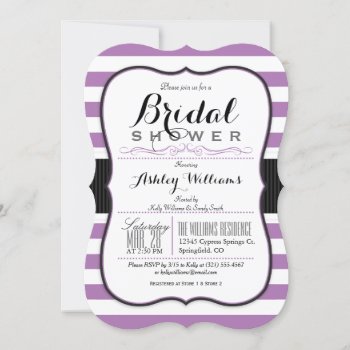 Lavender Purple Stripes; Elegant Bridal Shower Invitation by Card_Stop at Zazzle