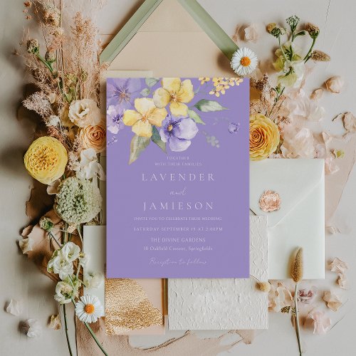 Lavender Purple  Sunshine Floral Wedding Invitation