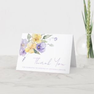 Lavender Purple & Sunshine Yellow Floral Wedding Letterpress Thank You Card