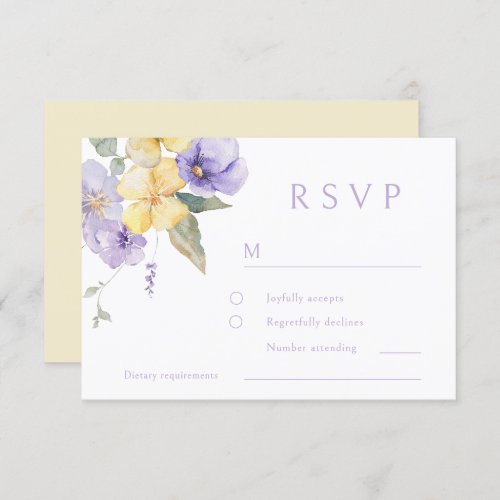 Lavender Purple  Sunshine Yellow Flowers Wedding RSVP Card