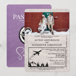 Lavender Purple Sweden Passport Wedding Invitation