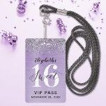 Lavender Purple Sweet 16 Birthday VIP Badge<br><div class="desc">A clever way to invite your guests to your sweet 16 birthday party. These custom lavender purple sweet 16 VIP pass badge invitations are sure to impress your guests. Design features a faux lavender purple brushed metal with silver glitter and a modern hand written script font. Easily personalize the front...</div>