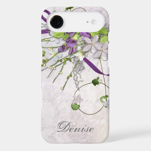 Lavender Purple Sweet Peas Greenery Swirls Case-Mate iPhone Case (Back)